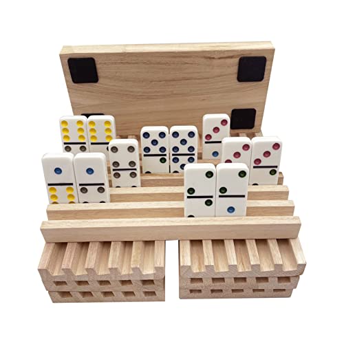 SUTIMSHE Mexican Train Domino Trays Set of 8,Natural Wood Domino Racks, Domino Tiles Holders,Double 12 Tiles Holder,Chickenfoot and Other Dominoes Games,Dominoes NOT Included