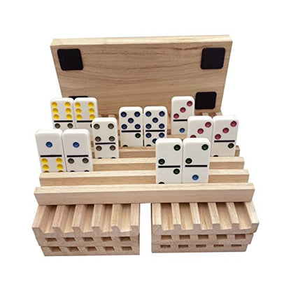 SUTIMSHE Mexican Train Domino Trays Set of 8,Natural Wood Domino Racks, Domino Tiles Holders,Double 12 Tiles Holder,Chickenfoot and Other Dominoes Games,Dominoes NOT Included