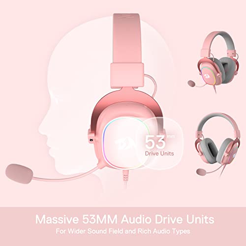 Redragon H510 Zeus-X RGB Pink Wired Gaming Headset - 7.1 Surround Sound - 53MM Audio Drivers in Memory Foam Ear Pads w/Durable Fabric Cover- Multi Platforms Headphone - USB Powered for PC/PS4/NS - color: Pink H510 RGB