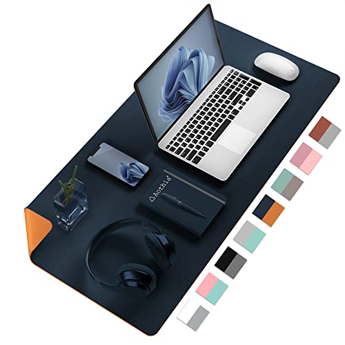 Desk Mat Large Protector Pad For Home, Office - Smooth Surface Soft Multifunctional Dual-Sided Desk Mouse Pad For Desktop, Waterproof, PU Leather (Dark Blue, 23.6" x 13.7") - color: Dark Blue, size: 23.6" x 13.7"