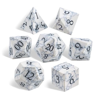 Howlite (White Turquoise) 7Pcs Polyhedral Dice Set, Natural Gemstone Multi-Faceted DND Dice for Dungeons and Dragons RPG Tabletop Role Playing Game (White Turquoise-B) - color: White Turquoise-b