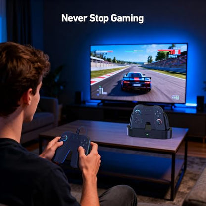 NEWDERY Charging Grip & Charging Dock for Switch 2 | Magnetic Grip Controller Compatible with Switch 2 Joycons, Play While Charging with LED Indicator, Black