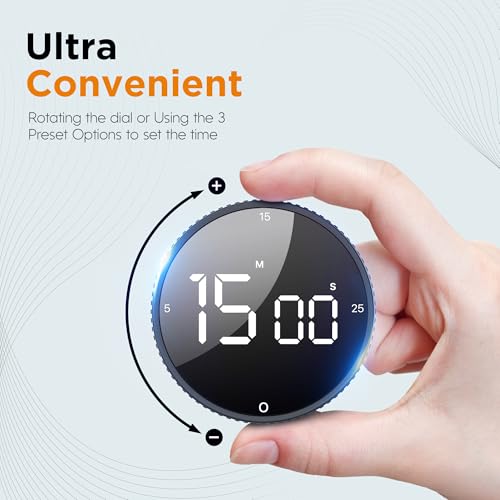 Digital Kitchen Timer - Magnetic Countdown Count Up Clock with Large LED Display, 5/15/25 Min Presets, 3 Volume Levels, Rotary Dial for Cooking, Productivity, Classroom, Fitness (1, Black) - color: Black