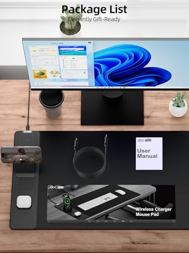 Wireless Charging Mouse Pad with Magnetic Phone Stand, 31.5"x15.8" Large | Waterproof Mousepad Desk Mat, Smooth Glide, Stitched Edge, Non-Slip Rubber Base, Computer Keyboard Mat, No Adapter - color: Black-Mag Stand