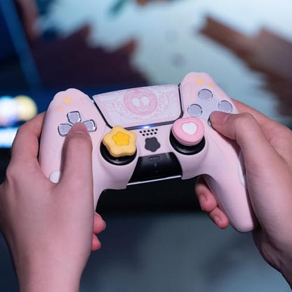 GeekShare PS5 Controller Skin Set,Silicone Protective Cover Skin Case for PS5 Wireless Controller with 2 Thumb Grip Caps and 2 Stickers - Star Wings Series (Pink) - color: Star Wings Pink