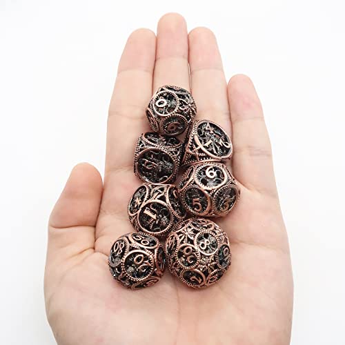 DND Dice,Hollow D&D Metal Dice,Unique Round Ball Design Octopus Dice with Gift Box for Dungeons & Dragon Gaming,7 PCs Steampunk Polyhedral D and D Dic(Ball Octopus red Copper) - color: Ball Octopus Red Copper