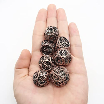 DND Dice,Hollow D&D Metal Dice,Unique Round Ball Design Octopus Dice with Gift Box for Dungeons & Dragon Gaming,7 PCs Steampunk Polyhedral D and D Dic(Ball Octopus red Copper) - color: Ball Octopus Red Copper