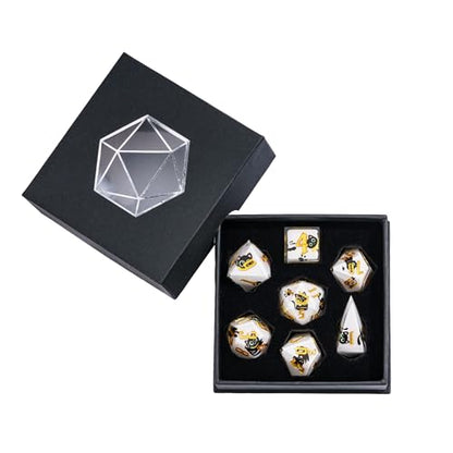 Cusdie 7-Piece Sharp Edges DND Dice Set - Cute Black Cat Stickers Inside - Perfect for Tabletop RPGs and Board Games - color: Black Cat Sticker