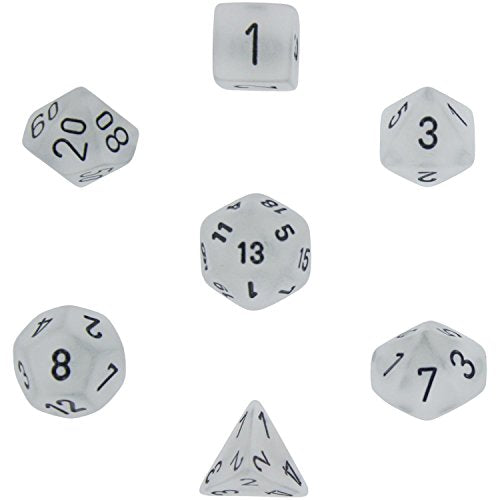 Polyhedral 7-Die Frosted Dice Set - Clear with Black