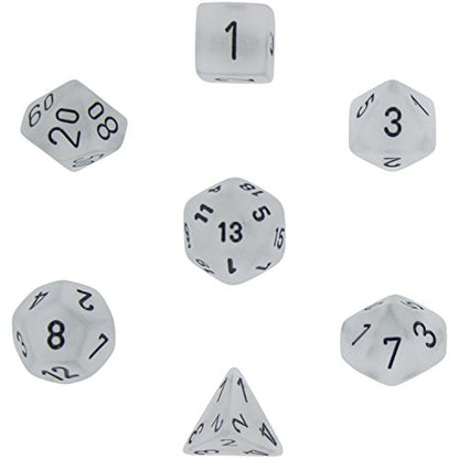 Polyhedral 7-Die Frosted Dice Set - Clear with Black