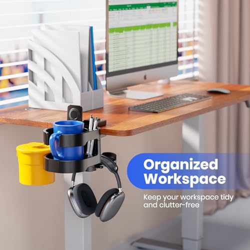 7-in-1 Desk Cup Holder - EURPMASK Organizer with Headphone, Controller Holder, Snack Bucket, and Phone Holder, Clamp-On Desk Accessory with Sturdy Large Storage, Easy to Install, Black - color: Black