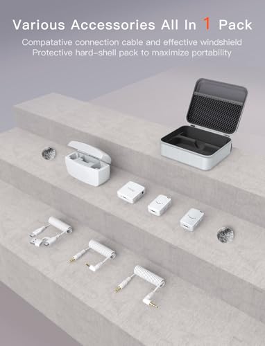 FIFINE M9W Wireless Lavalier Dual Lapel Microphone Kit for Vlog Interview | Condenser Clip-On Lapel Mic System, Charging Case, for Android Vlog YouTube TikTok Interview - color: White