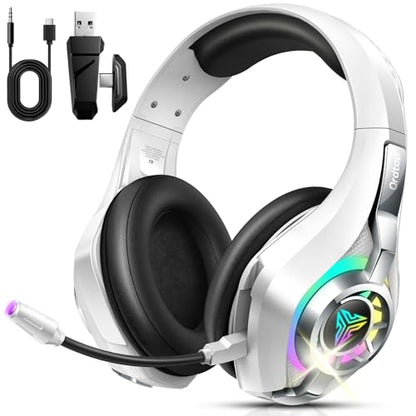Ordtop 2.4GHz Wireless Gaming Headsets for PS5/PS4/Switch, 2026 RGB Noise Cancelling Over-Ear Headphones with 7.1 Surround Sound, 40mm Drivers, 276g Ultraligero, Memory Foam, 45H Gaming Headphones﻿ - color: White