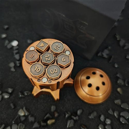 Roulette Dice Spinner for DND Dice Set, 7 Metallic Polyhedral D&D Dice with Gift Case for DND Game, RPG Role Playing Table Game Gifts (Black Gold) - color: Black Gold