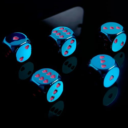 16mm Blue Metal Dice Set - 6 Sided Electroplated Iron Dices with Case, Elegant Metal Dice for Tabletop RPG, Strategy Games, Poker & Geek Gifts (5-Piece Set) - color: Blue