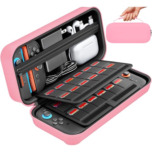 daydayup Switch Carrying Case Compatible with Nintendo Switch 2, with 24 Games Cartridges Protective Hard Shell Travel Carrying Pouch DS Case Pink - color: Pink, size: 2025-Inch