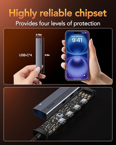 Aceele USB C Hub 10Gbps, 4 Port USB 3.2 Gen 2 Hub, USBC to USB-C Hub with 60cm/2ft Long Extension Cable, USBC Adapter Data Hub for MacBook Pro, MacBook, Samsung Chromebook and More - style: 60cm (4C)