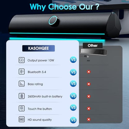Computer Speakers for Desktop PC, Bluetooth Computer Sound Bar, Wireless PC Soundbar, Bass Boost, Hi-Fi Stereo Desktop Speakers with Touch Buttons for Laptops, Phone, Gamer, Families - color: Rechargeable
