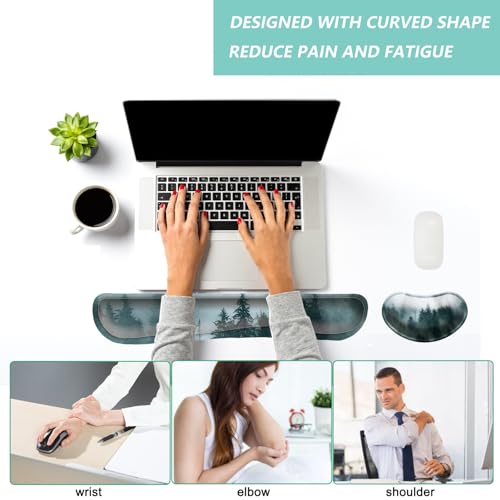 Keyboard Wrist Rest Mouse Wrist Support Set, Memory Foam Wrist Rest Pad for Computer Laptop Keyboard Mouse, Ergonomic Wrist Cushion Support for Typing Pain Relief, Gaming Home Office, Forest - color: Forest