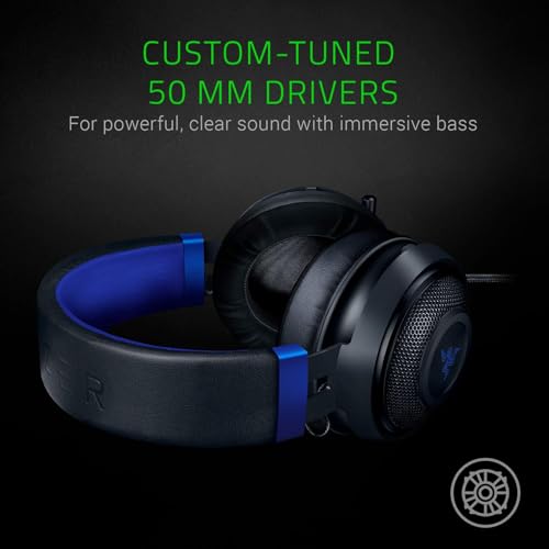 Razer Kraken Gaming Headset: Lightweight Aluminum Frame - Retractable Noise Isolating Microphone - For PC, PS4, Nintendo Switch - 3.5 mm Headphone Jack - Classic Black/Blue (Renewed)