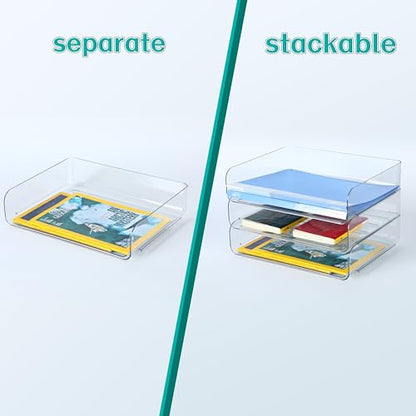 3 Tiers Stackable A4 Paper Trays, Office Desk File Holder, Tidy File Document Letter Book Paper Organizer (3 Tiers,Clear) - size: 3 tiers