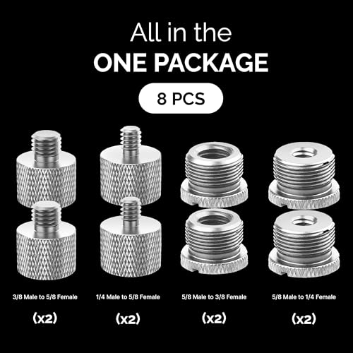 Mic Stand Adapter Set - 8 Piece Metal Tripod Adapter Kit - 5/8 Female to 3/8 Male & 1/4 Female to 5/8 Male - ADP02A Silver - color: 10 ADAPTER