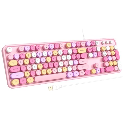 Atelus Computer Keyboard Wired, Plug Play USB Keyboard with Large Number Pad, Caps Indicators, Foldable Stands, Full Size Keyboard for Windows PC Laptop (Pink Colorful) - color: Pink Colorful