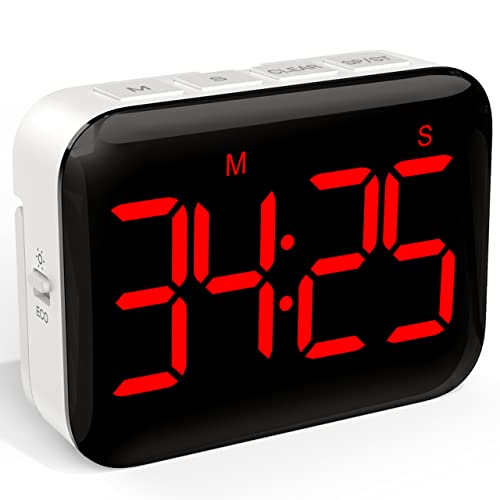 VOCOO Magnetic Kitchen Timer for Cooking with Count Up Countdown, Digital Timer Battery Powered with Large Display, 2 Brightness and Volume Levels for Classroom, Teacher, Kids (Red) - color: Dark Red