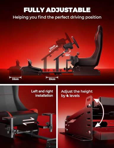 RACGTING Foldable Racing Simulator Cockpit with Leather Seat, Built for Stable Braking & Immersive Home Racing, Compatible with Logitech, Thrustmaster, Fanatec, MOZA