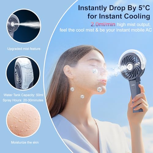 HandFan 4000mAh Upgraded Handheld Misting Fan, 50ml Water Tank, Rechargeable Personal Mister Fan Portable AC, Spray Water Mist Fans, Foldable Cooling Ice Fans for Beach Travel Disney(Royal Blue) - color: Royal Blue, style: 4000mAh