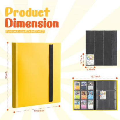 Trading Card Binder, 9 Pocket 20 Pages 360 Cards, Suitable for MTG, TCG(Yellow) - color: Yellow