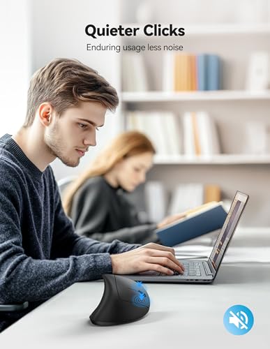 TECKNET Ergonomic Mouse with Jiggler, Bluetooth Wireless Vertical Mouse, 4800DPI Rechargeable Carpal Tunnel Mouse, Undetectable Random Movement Keeps Computers Awake for PC, Laptop, Mackbook | Built-in Jiggler Mover, Bluetooth+2.4G, Wireless Moving Mouse,