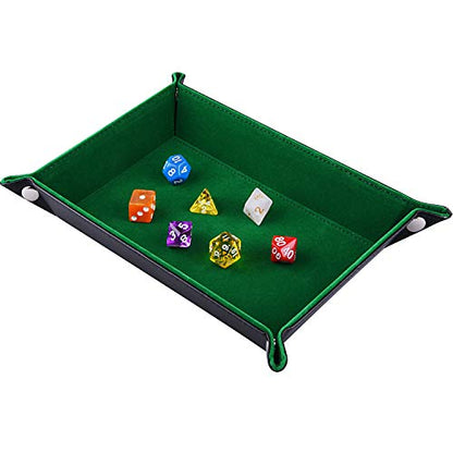 SIQUK Double Sided Dice Tray Folding Rectangle PU Leather and Dark Green Velvet Dice Holder - color: Dark Green