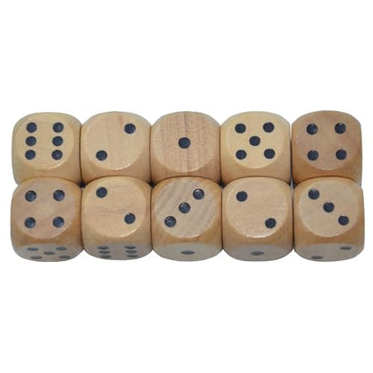 Set of 10 16MM Six Sided D6 Round Wooden Dice Set (Wood) - color: Wood