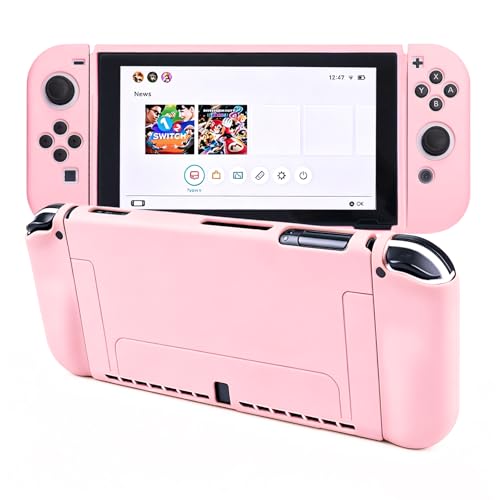 Protective Case for Nintendo Switch OLED, Silicone Switch OLED Case Ergonomic Grips Cover Soft Protective Cover Shock-Absorption & Anti-Scratch Slim Shell Travel Accessories Gifts for Girls, Pink - color: Pink, size: For Switch OLED 7.0 Inch