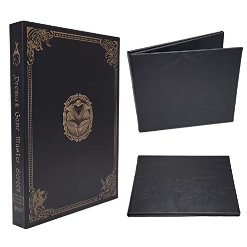 Game Master Screen - 38.5in Landscape DM Screen Compatible with Dungeons and Dragons and Other TTRPG - Faux Dragon Skin with Clear Dry Erase 8.5 x 11 Pockets - Slipcase Stores with DND Books - Black - color: Landscape Black