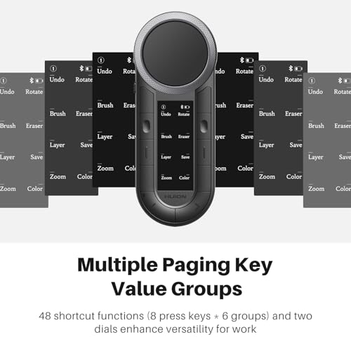 HUION Keydial Remote Bluetooth Macro Pad, 6-Set 8 Customized Keys & 2 Dial | Wireless Programmable Keypad, OLED Display, Work with PC, Mac, Mobile, One-Hand Shortcut Keyboard for Drawing Tablet, Laptops - size: Dual Bluetooth