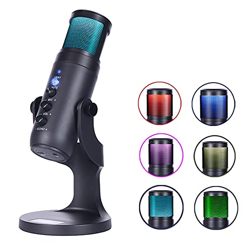 LiebeWH Desktop RGB USB Condenser Microphone 360° Adjustable for Recording Podcast Live Streaming Gaming
