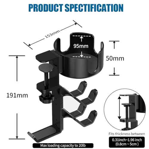 Under Desk Controller Holder Clamp Headphone Cup Organizer | under desk clamp-on controller holder, headphone hanger, desk cup holder, no-drill install, gaming desk organizer