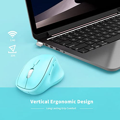 Ergonomic Wireless Mouse with USB Receiver for PC Computer, Laptop and Desktop, Ergo Mouse Vertical with Silent Clicks Long Battery Life, Up to 1600 DPI & 1 AA Battery Powered, Blue - color: Blue, size: USB Wireless