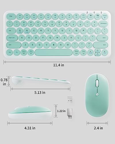 Wireless Keyboard Mouse Combo, mini Quiet Keyboard (Green White) | 78 Keys Portable Ultra-Thin Keyboard for Laptop, Computer, PC, Notebook, Tablet, Windows, Mac OS - color: GREEN WHITE
