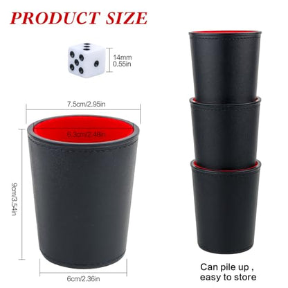 Felt-Lined PU Leather Dice Cup Set, 6 Quiet Dice Shaker Cups with 36 Dices for Bar Party Yahtzee Farkle Dice Games, Red and Black - color: Red#dice Cup Set