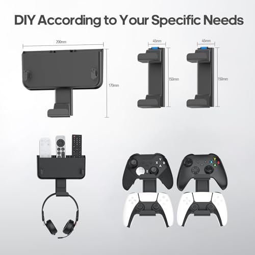 Controller & Headset & Remote Holder Wall Mount with No Drill, 4 Packs Gaming 8 Controllers Hanger Hook Mount for PS5/PS4/XBOX/Switch, Headphone Stand & Remote Control Holer Wall Shelf with Adhesives - size: 5 Packs
