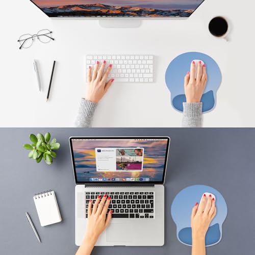 ITNRSIIET Ergonomic Mouse Pad with Wider Memory Foam Wrist Rest +17%, Curved Cushion Reduces Pressure 20%, Pain Relief, Non-Slip, Smooth, Cute Color Desk Accessory, 9.85 x 9 inch, Gradient Blue Ombre - color: Gradient Blue Ombre