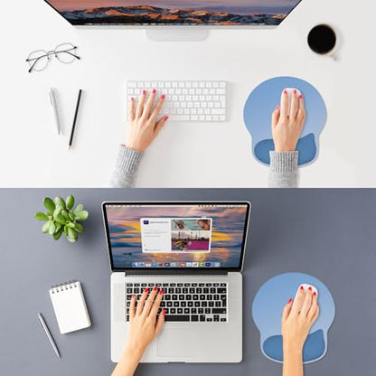 ITNRSIIET Ergonomic Mouse Pad with Wider Memory Foam Wrist Rest +17%, Curved Cushion Reduces Pressure 20%, Pain Relief, Non-Slip, Smooth, Cute Color Desk Accessory, 9.85 x 9 inch, Gradient Blue Ombre - color: Gradient Blue Ombre