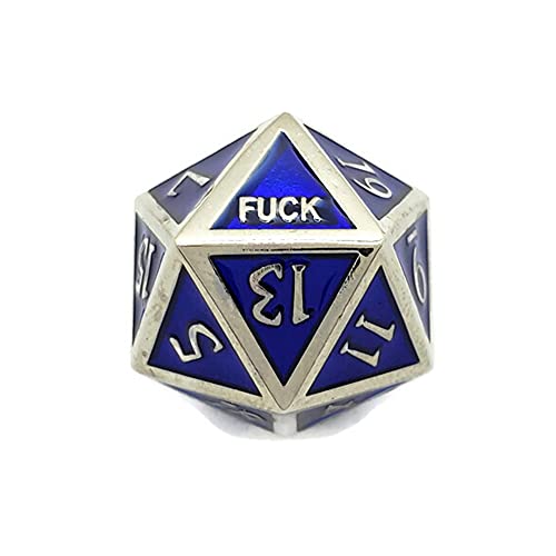 Metal D20 F Dice Critical Fail 20 Sided Die Set DND Number Role Playing Game Dungeons and Dragons D&D Black Silver Red Blue Rainbow Gold Copper Purple Green Pink White (Single Dice, Blue and Silver) - color: Blue and Silver, style: Single Dice
