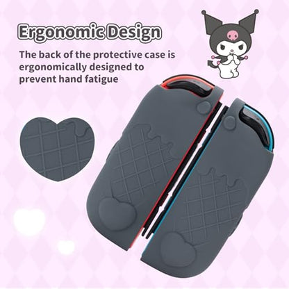 Kuitmor Silicone Protective Shell Compatible with Joy con of Switch 2017/OLED, Soft Silicone Cover Case, Anti-Scratch Protective Case for Switch 1/OLED Controllers (Black Kuromi)