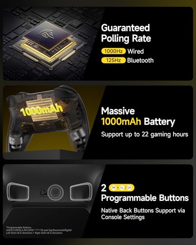 EasySMX S10 Lite Switch 2 Controller, Wireless Controller with One-Key Wake-Up, C Button, Turbo, 9-Axis Motion, Hall Effect Joysticks, 2 Back Buttons, HD Rumble, for Switch 2/Switch/PC/iOS/Android - color: black and yellow color-block
