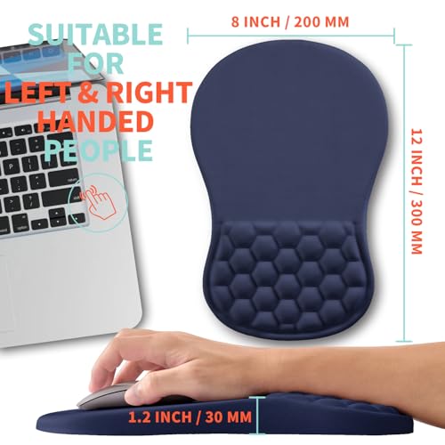 Ergonomic Mouse Pad Wrist Support with Memory Foam Massage Bulge, Carpal Tunnel Pain Relief Mousepad Wrist Rest for Mouse(12x8 inch, Dark Blue) - color: Kg026-dark Blue