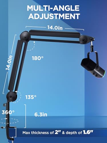 InnoGear Mic Arm Microphone Boom Arm Cable Management for Blue Yeti, Black | Desk Mount, for Shure Fifine, Professional Appearance, Extendable, Horizontal Reach 32.3", 3.5 lb Weight Capacity, Heavy-Duty - color: Black, style: Standard Clamp